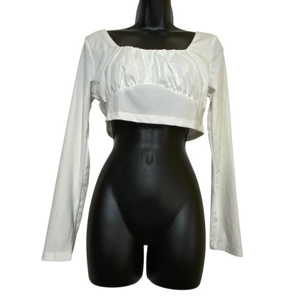 Two-Piece‎ White Long-Sleeve Crop Top & Ruffled Pants Set 1XL Sexy Stretch Cute - Picture 3 of 7